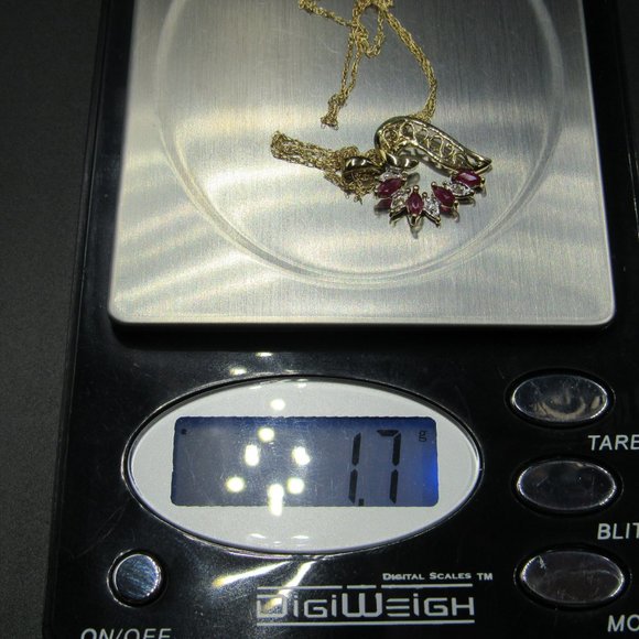 18" 10K Gold Ruby & Diamond Chip Heart Necklace - Picture 6 of 6